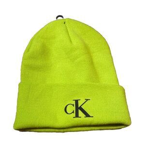 Calvin‎ Klein Men's Neon Green Logo Cuffed Beanie Hat One Size Fall Winter NEW